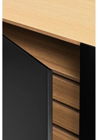 Fekete alacsony komód tölgyfa dekorral 165x78 cm Arista – Teulat