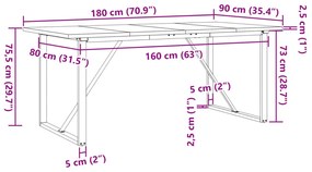 tömör fenyőfa és öntöttvas étkezőasztal O-vázzal 180x90x75,5 cm