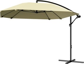 Outsunny Kertipavilon Napernyő Alumínium Ø 260 cm, Vízálló Kurblis Napernyő Állványjal, Széles Dönthető Terasz Napvédelem Beülekezdési Kertbe Beige |