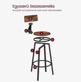 VASAGLE 2 db-os bárszék szett háttámlával és lábtartóval, 73 cm ülésmagassággal, acélvázzal, rusztikus barna és fekete