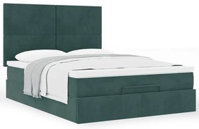 Ottomán ágykeret matracokkal sötétzöld 140x190cm bársony