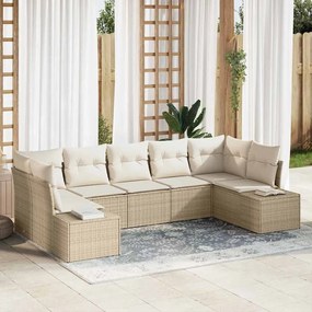 vidaXL Kerti Kanapé Szett tárolóval 7 pcs Beige és krém Poli rattan