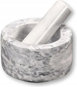 Mozsár mozsártörővel, fehér, márvány, 13 cm átmérőjű