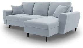 Világoskék bársony kinyitható tárolóhelyes sarokkanapé Kyoto – Cosmopolitan Design