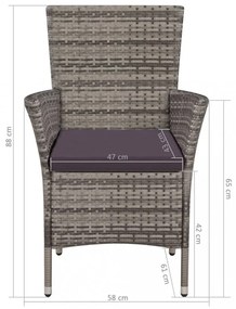 7-részes szürke polyrattan kültéri étkezőszett párnákkal