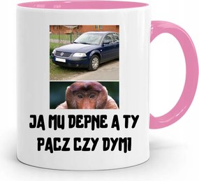 Rózsaszín Bögre Hordozó Janusz Én Mu Taposok És Te Pacs nyomott mintával