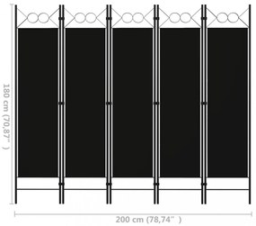 fekete 5 paneles paraván 200 x 180 cm