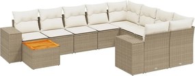 vidaXL 10 részes bézs polyrattan kerti ülőgarnitúra párnával