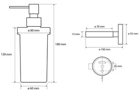 SAPHO XB100 X-Round fekete szappanadagoló, tejesüveg/fekete, 230 ml