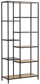 Fekete-natúr színű könyvespolc tölgyfa dekorral 80x180x35 cm Altino – Unique Furniture
