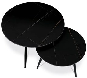 Fekete Márványhatású Kerámia Dohányzóasztal szett 2 darabból. Átmérő: ø80 cm és ø60cm. AHG-403