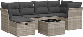 vidaXL 7 részes világosszürke polyrattan kerti ülőgarnitúra párnákkal