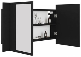 fekete akril LED-es tükrös fürdőszobaszekrény 80x12x45 cm