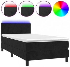 fekete bársony rugós és LED-es ágy matraccal 80 x 200 cm