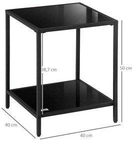 Lerakó asztal, 2 szintes, edzett üveg lappal, fekete, 40 x 40 x 50 cm