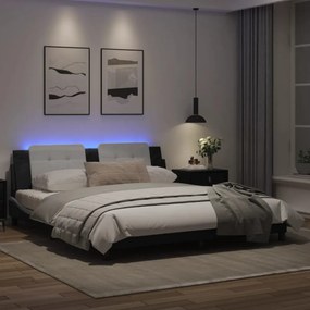 fekete és fehér műbőr ágykeret LED-világítással 180 x 200 cm