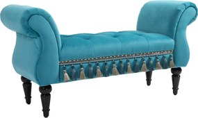 HOMCOM Párnázott Pad, Bársonyos Megjelenés, Luxus Ágy Végi Pad Fa Lábakkal, Előszobai Pad Hálószobába, Maximum 150 kg Teherbírás, Kék, 117 x 40 x 58 c