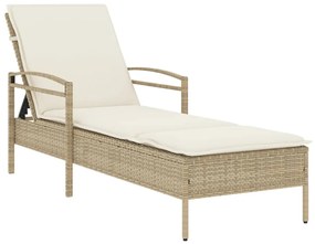 vidaXL bézs polyrattan napozóágy párnával 63x200x81 cm