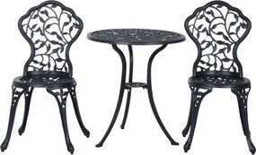 Outsunny 3 darabos öntött alumínium bistro szett erkélybútor szett 2 székkel kültéri kertbútor fekete | Aosom