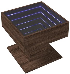 Barna tölgy szerelt fa dohányzóasztal LED-del 50 x 50 x 45 cm