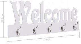 fehér WELCOME" feliratú fali fogas 74 x 29,5 cm"