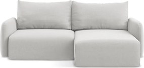 Világosszürke bársony kinyitható-tárolóhelyes sarokkanapé (jobb oldali-heverő résszel) Kalena – Makamii