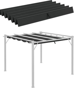 Outsunny 3 x 3 m Pergola Csere Napernyő, Vízhatlan Behúzható Hullámos Tető Esőelvezető Lyukakkal, Télálló Árnyékoló Kerthez és Teraszra, Sötétszürke |