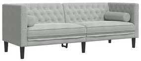 3 részes világosszürke bársony párnás Chesterfield kanapé szett