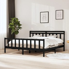 fekete tömör fa ágykeret 200 x 200 cm