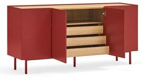 Piros alacsony komód tölgyfa dekorral 165x78 cm Arista – Teulat