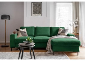 Sötétzöld kordbársony kinyitható sarokkanapé (jobb oldali) Lofty Lilly – Miuform