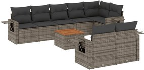 vidaXL 9 részes szürke polyrattan kerti ülőgarnitúra párnákkal