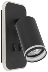 LED fali spotlámpa PIPE 1xGU10/10W/230V + LED/6W fekete