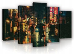 Vászonkép 100x60 Esős éjszaka város Tokió neon tükröződés utca tájkép hangulat