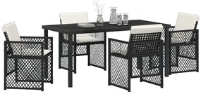 5 Részes Kerti Étkezőszett párnákkal Fekete Polyrattan