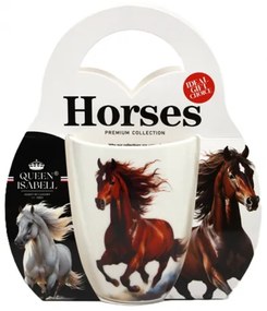 Fehér porcelán bögre 350 ml díszcsomagolásban barna lovas mintával