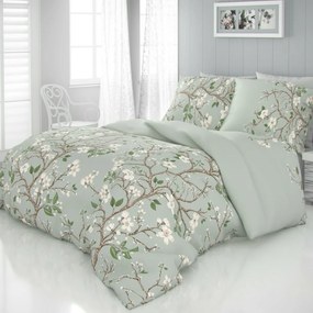 Tavasz szatén ágynemű, zöld, 240 x 200 cm, 2 db 70 x 90 cm