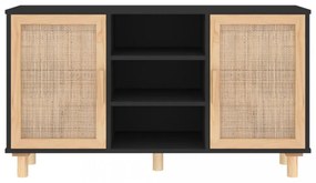 fekete fenyő/természetes rattan tálalószekrény 105 x 30 x 60 cm