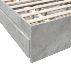 betonszürke szerelt fa ágykeret fiókokkal 75 x 190 cm