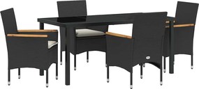 vidaXL Kert étkező szett párnával 5 pcs Fekete polirattan