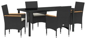 vidaXL Kert étkező szett párnával 5 pcs Fekete polirattan