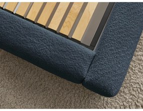 Sötétkék kárpitozott ágyneműtartós franciaágy ágyráccsal 140x190 cm Orlane – Bobochic Paris