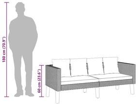 kétszemélyes fekete polyrattan kerti kanapé párnákkal