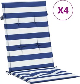 vidaXL 4 db kék és fehér csíkos szövet magas háttámlás székpárna
