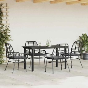5 részes fekete polyrattan üveg kerti étkezőgarnitúra párnákkal