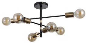 ITALUX PND-4025-6-BL-HBR PIANSI Vintage Mennyezeti Lámpák Matt Fekete, Mézédes, Sárgaréz E27 IP20
