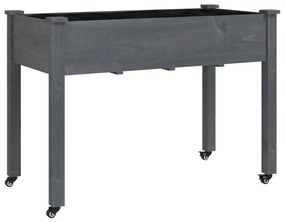 szürke tömör fenyőfa kerekes ültetőláda béléssel 118x59x80 cm