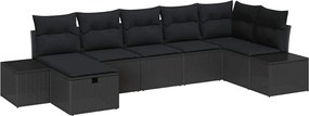 vidaXL Kerti Kanapé Szett párnával 7 pcs Fekete polirattan