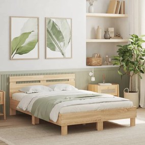 sonoma tölgy színű ágykeret fejtámlával és LED-del 120x190 cm