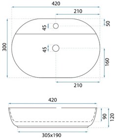 REA-U6617 - Ráépíthető mosdó AURA 30x42 cm kerámia/fényes fehér